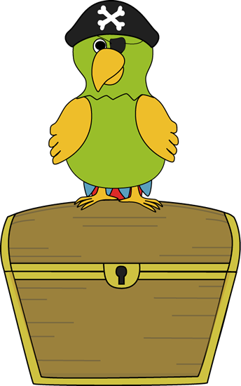Pirate Parrot Sitting on Treasure Chest Clip Art - Pirate Parrot 