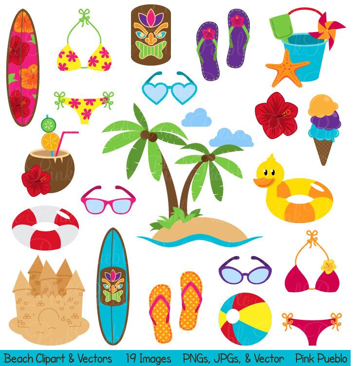 Beach clip art, Summer Vacation Travel clip art Vecto?