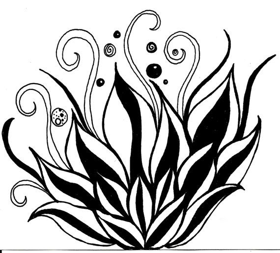 Black and White Art Pen and Ink Lotus Flower Illustration Signed 5 