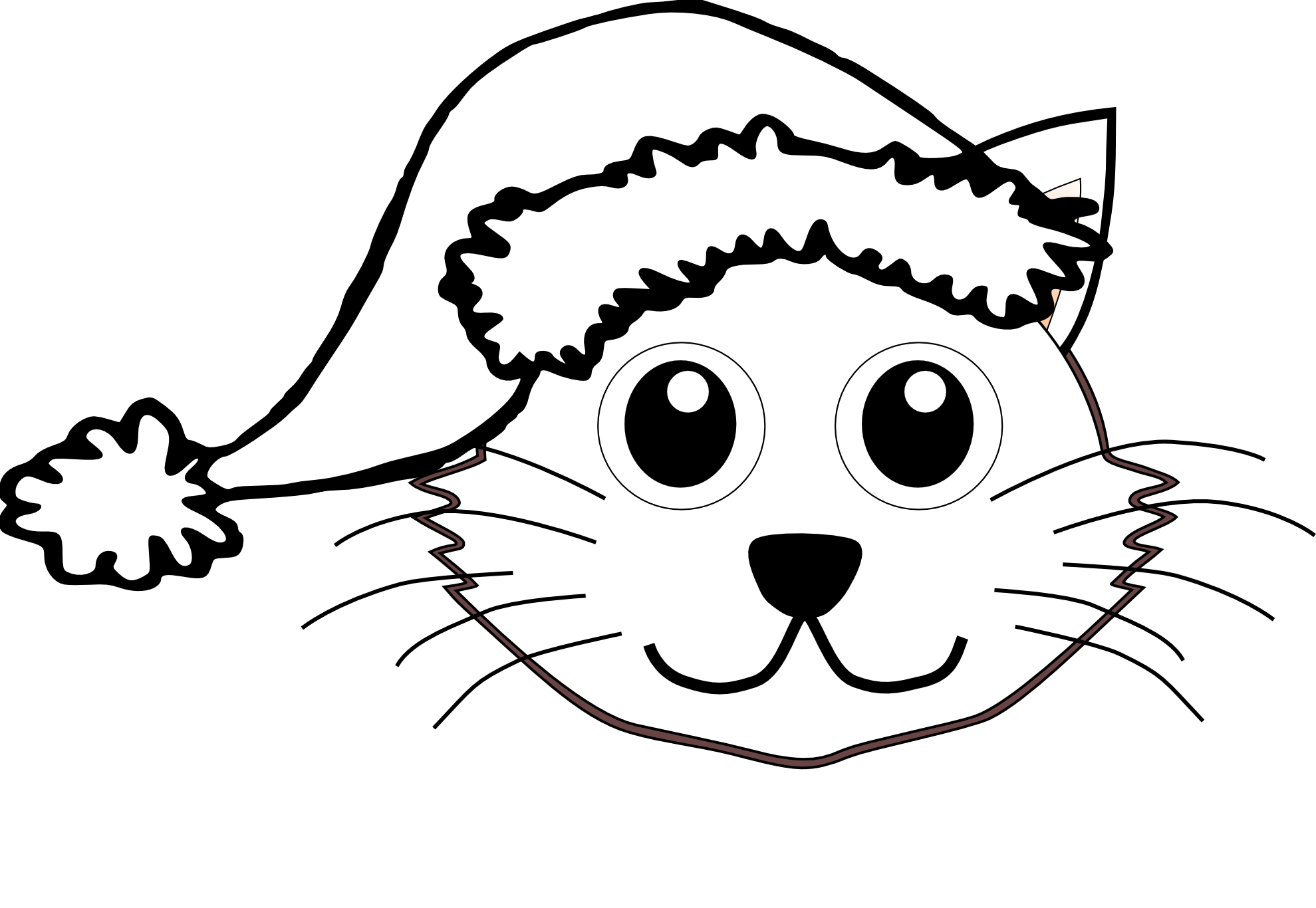 Clipartist Cat Face Cartoon Santa Hat Black White Line Svg 