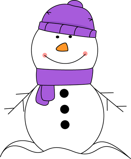 Snowman Wearing Purple Scarf and Hat Clip Art - Snowman Wearing 
