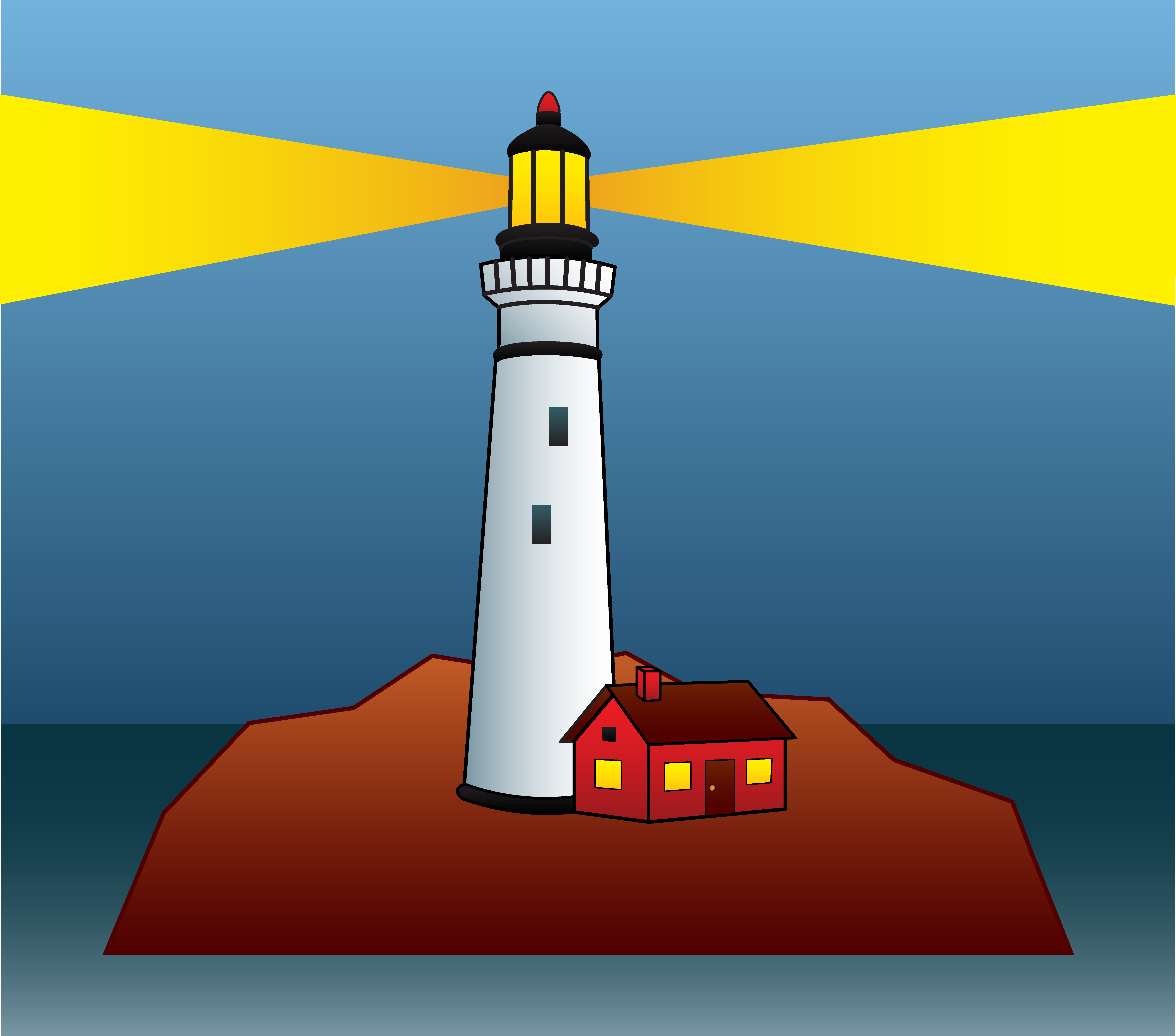 Lighthouse Shining Light At Night - Free Clip Art