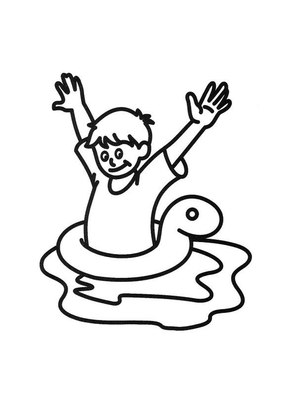 Free Coloring page of a boy with a swimming float | www 