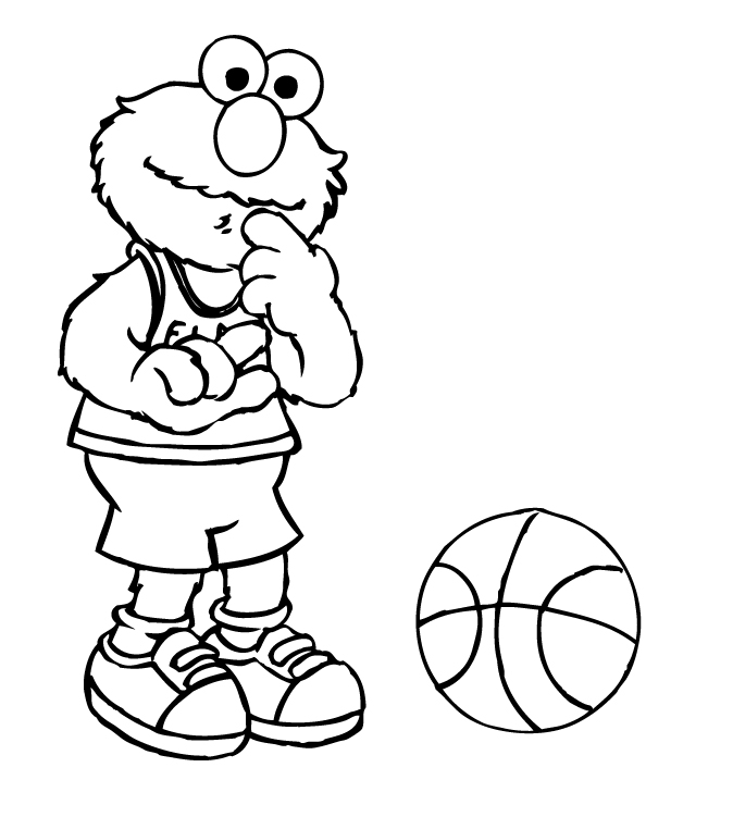 Designs Sesame Street: Elmo playing basketball:Child Coloring and 