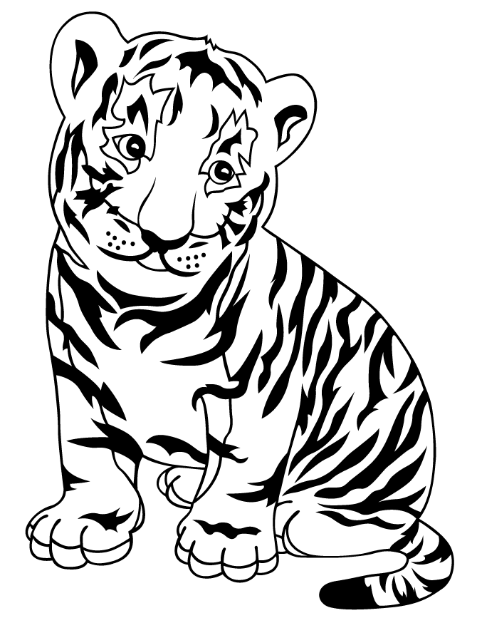 Cartoon Tiger Coloring Page | HM Coloring Pages