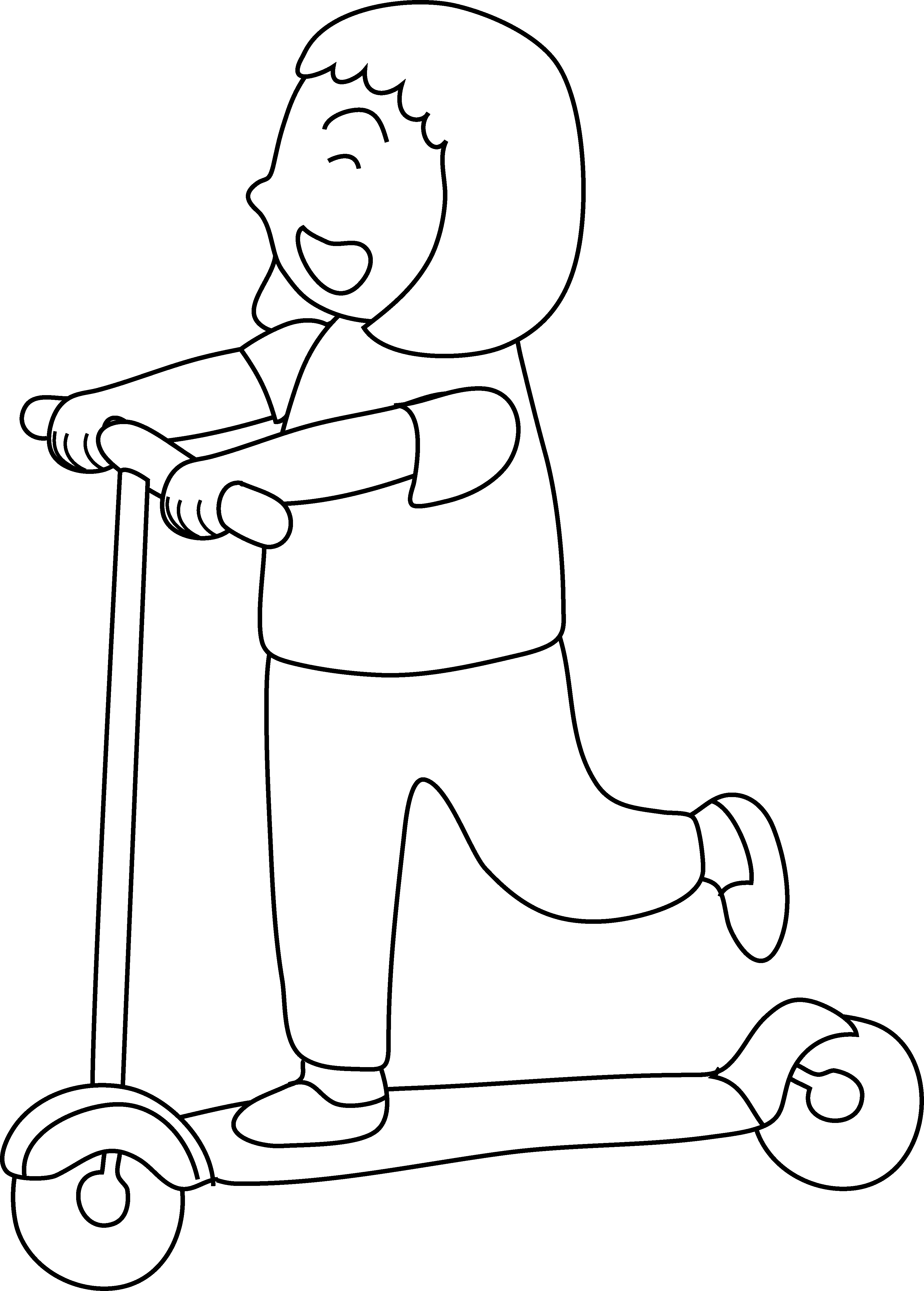 Little Girl on Scooter Coloring Page - Free Clip Art