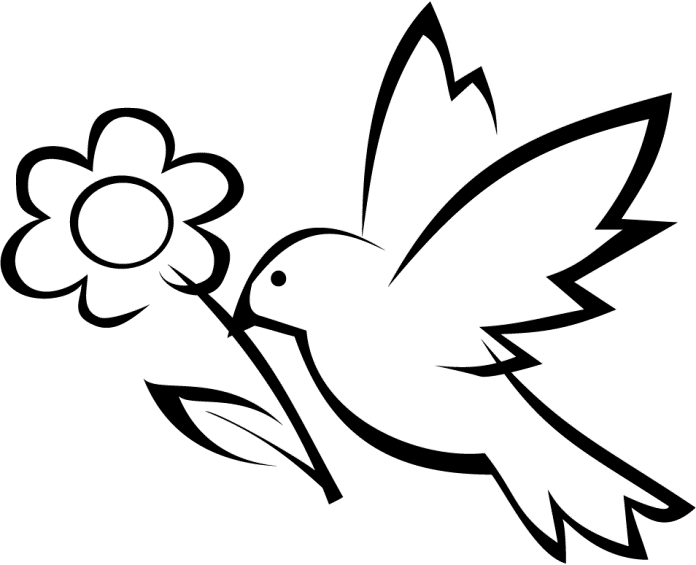 Download and Print simple bird and flower coloring page 