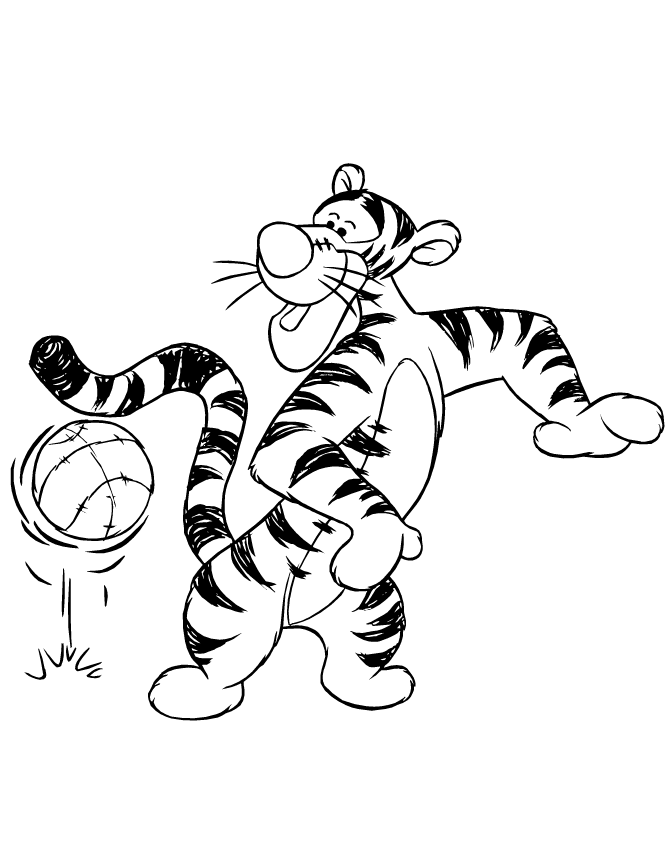 Tigger Bouncing Basketball With Tail Coloring Page | Free 