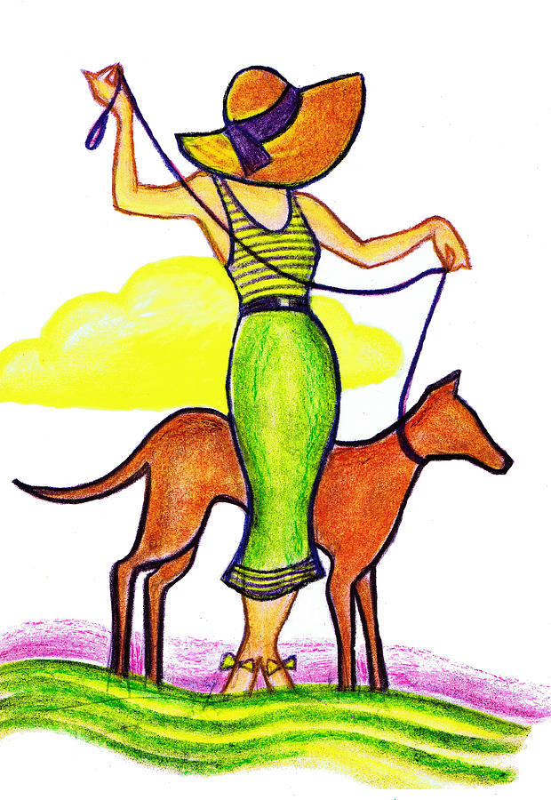 Deco Dog Walker by Mel Thompson - Deco Dog Walker Drawing - Deco 