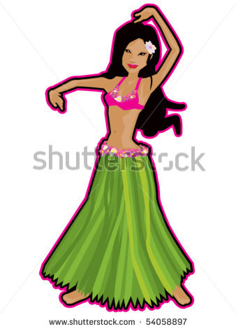 Girl in Hawaiian Skirt Clipart
