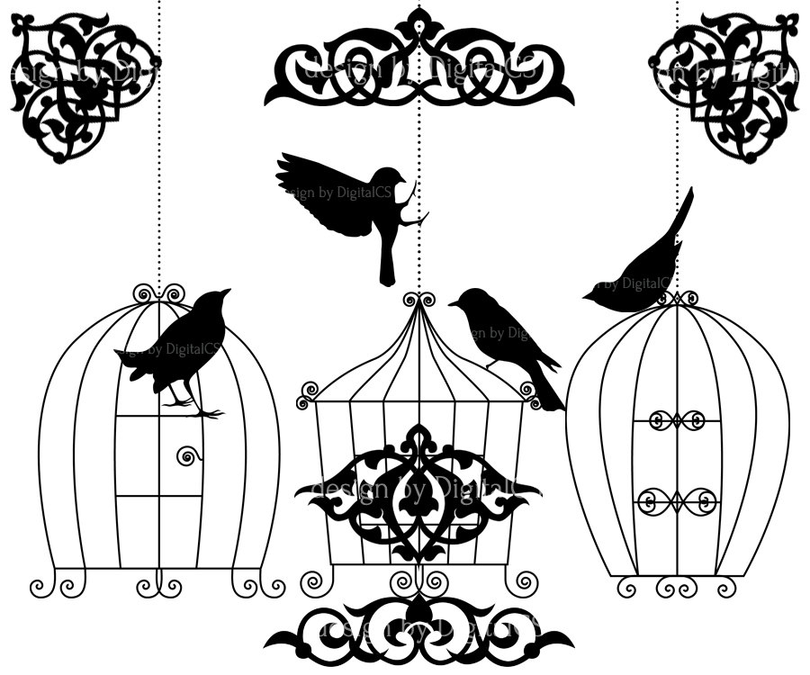 Bird clip art bird cage Bird silhouette by DigitalCS