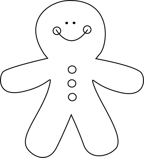 Black and White Gingerbread Man Clip Art - Black and White 