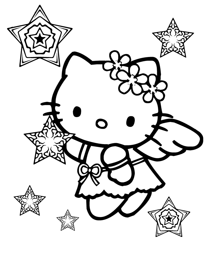 Print Hello Kitty Snow Angel Christmas Coloring Page or Download 