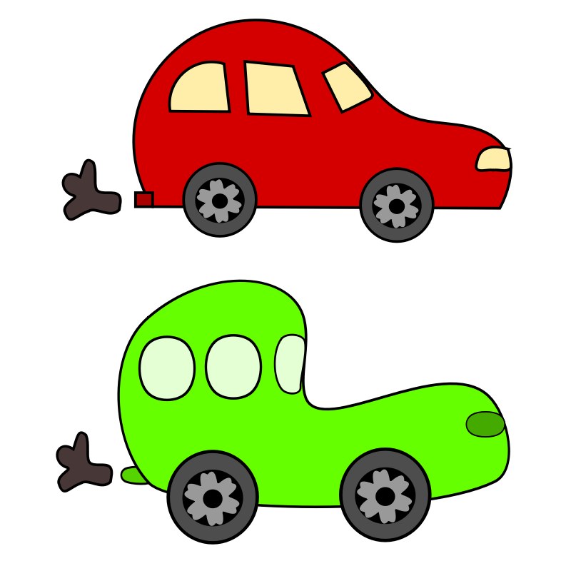 Clipart - cartoon green and red cars