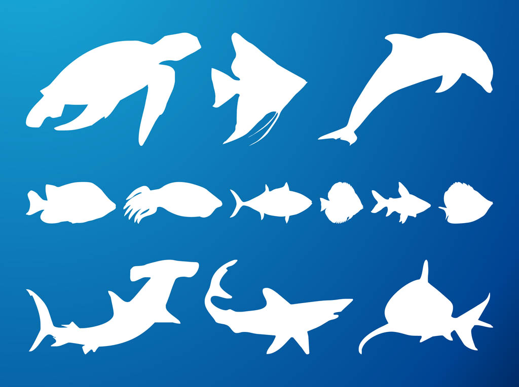 Sea Creatures Silhouettes Set