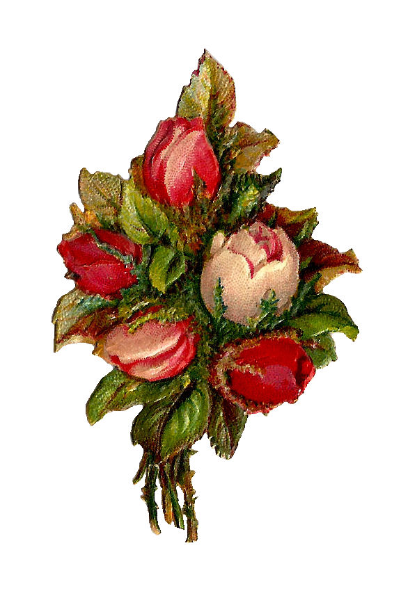 Antique Images: Free Flower Clip Art: Red and Pink Rose Bouquet 