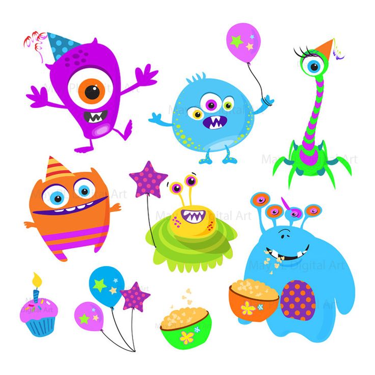 Cute Monster clip art Kids Birthday Party Digital Little Mons�