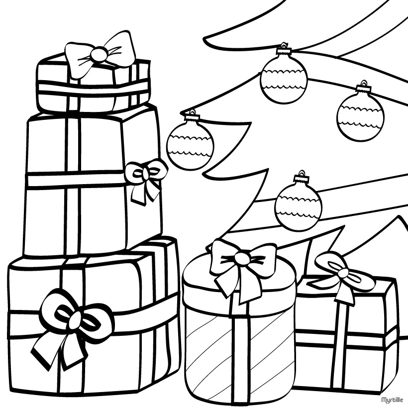 CHRISTMAS TREE coloring pages - Wrapped gifts and Xmas tree