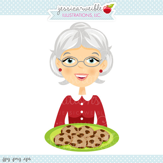 Grandma with Cookie Plate Character Illustration, Illustration of 