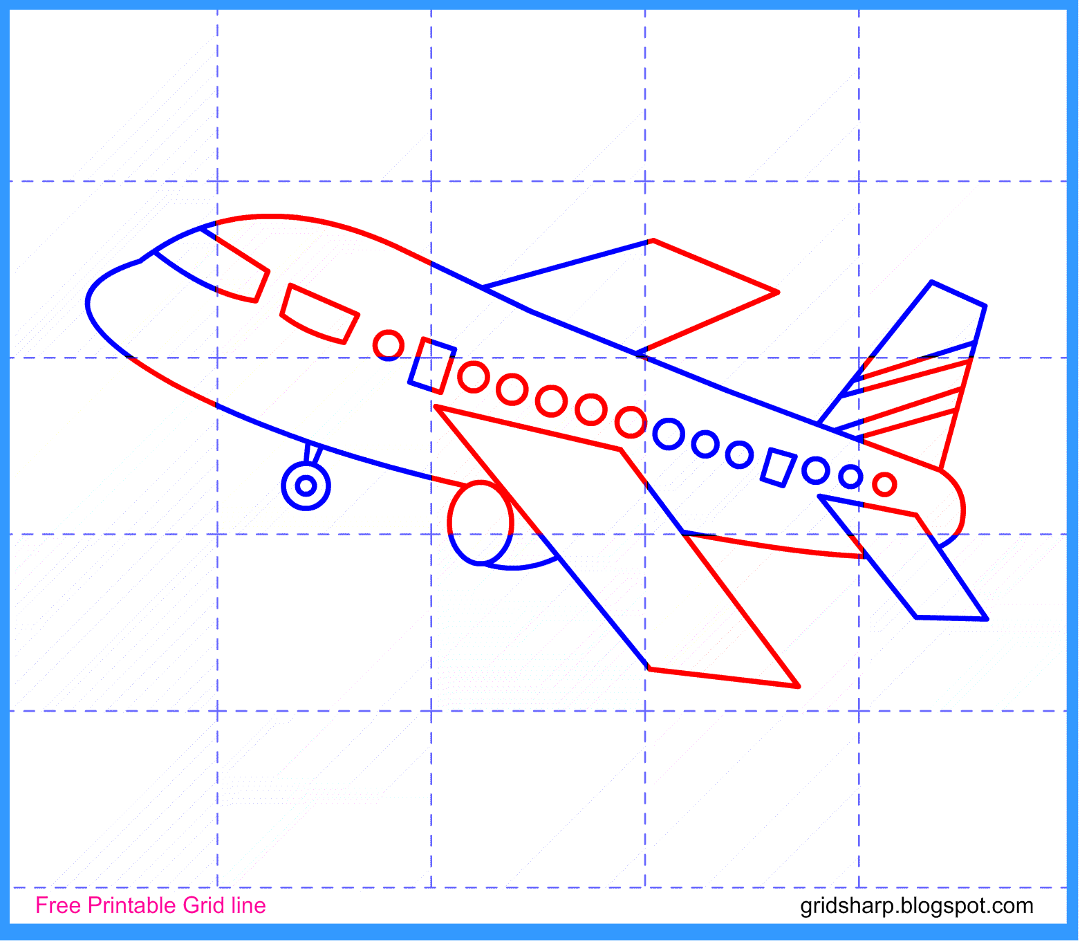 Free Grid line Printable: Aeroplane Grid line Drawing