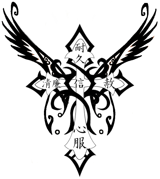Black Tribal Wings Cross Tattoo Design | wallpapershop. - ClipArt 