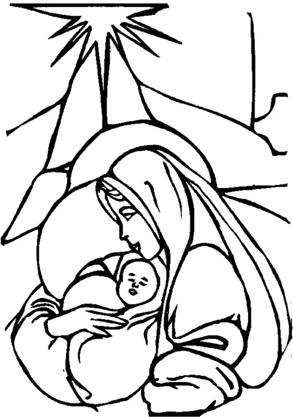 Christmas Coloring Pages : Mary And Baby Jesus Coloring Page Kids 