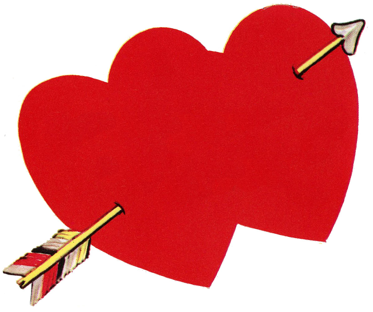 Retro Valentine Image - Double Heart with Arrow - The Graphics Fairy