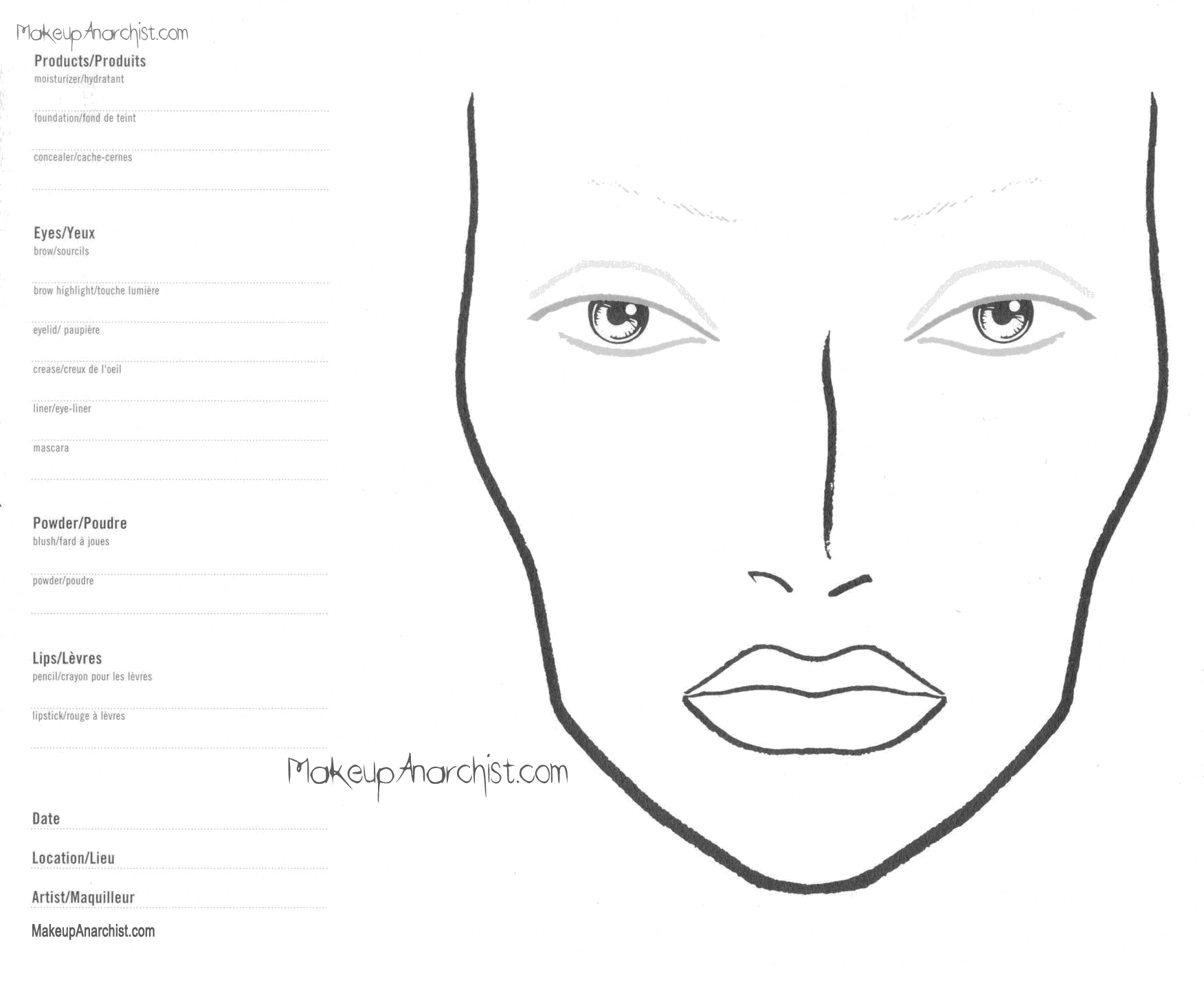 Printable Blank Face Charts