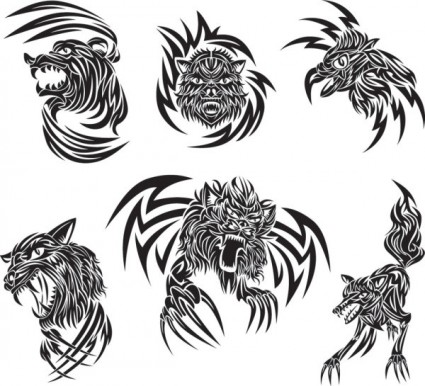 Classic animal tattoo patterns 03 vector Free vector in 