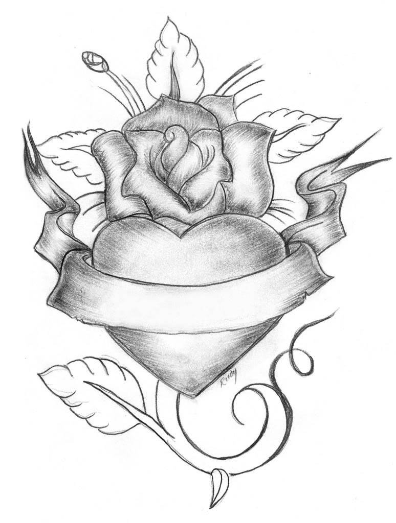 Free Pencil Sketches Of Hearts And Roses, Download Free Pencil Sketches