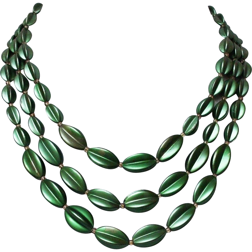 Three strands green star shape bead necklace vintage jewelry from 