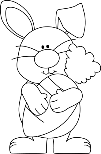 Black and White Bunny with a Giant Carrot Clip Art - Black and 