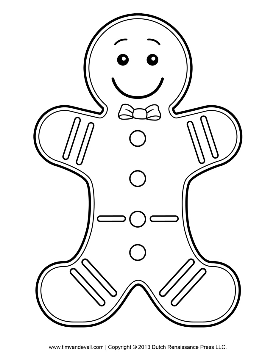 Gingerbread Man Template, Clipart  Coloring Page for Kids