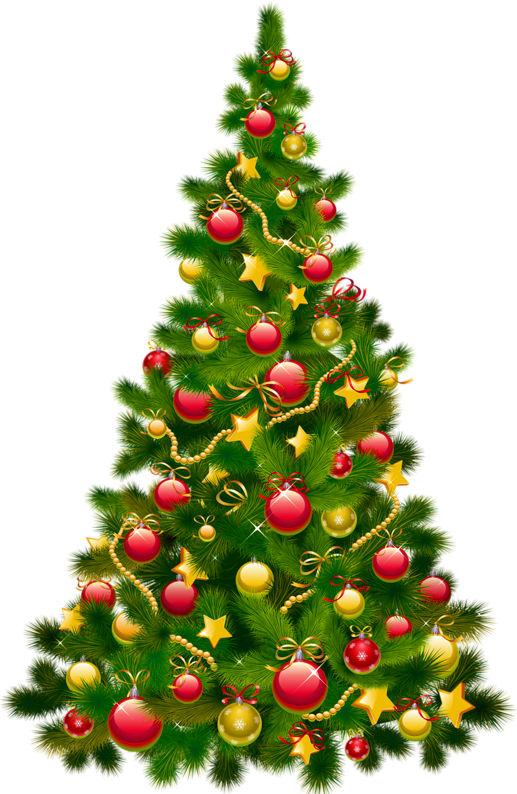 Large Transparent Christmas Tree with Ornaments Clipart