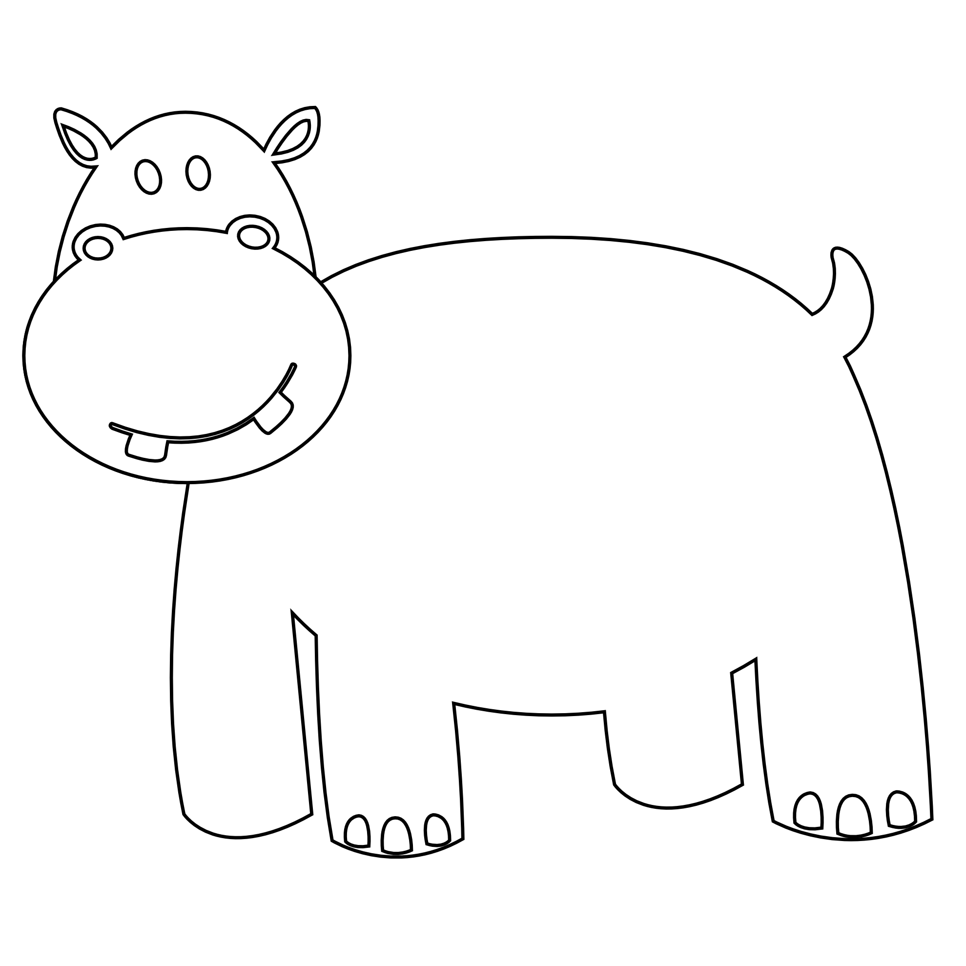 Colorful Animal Hippo Black White Line Art Coloring Book Colouring 