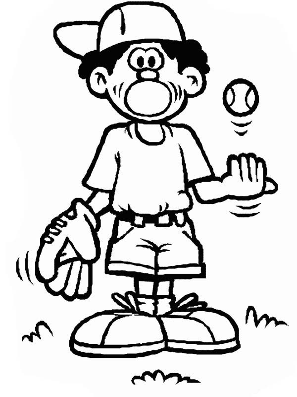 Boy with Baseball Ball and Glove Coloring Page: Boy with Baseball 