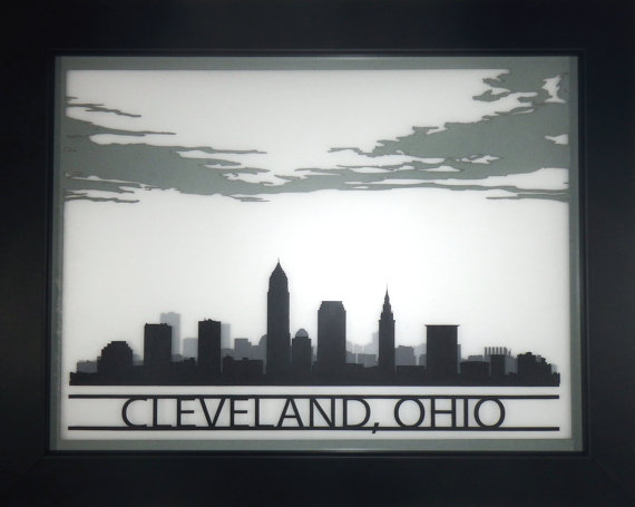 Cleveland skyline silhouette 3D laser cut by CarbonLight on Etsy