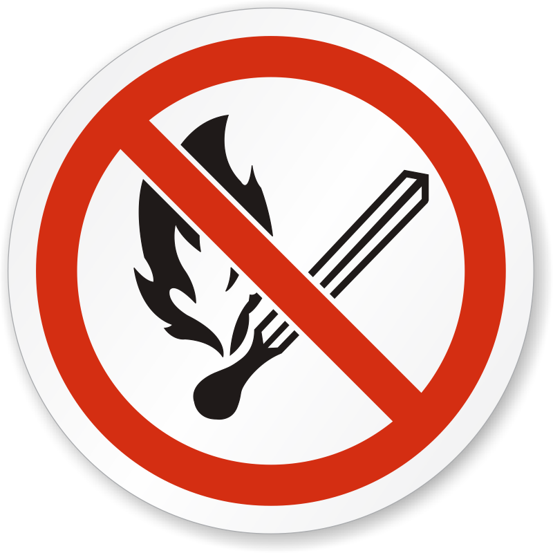 No Open Flame, Fire, Open Ignition Source And Smoking ISO Sign 