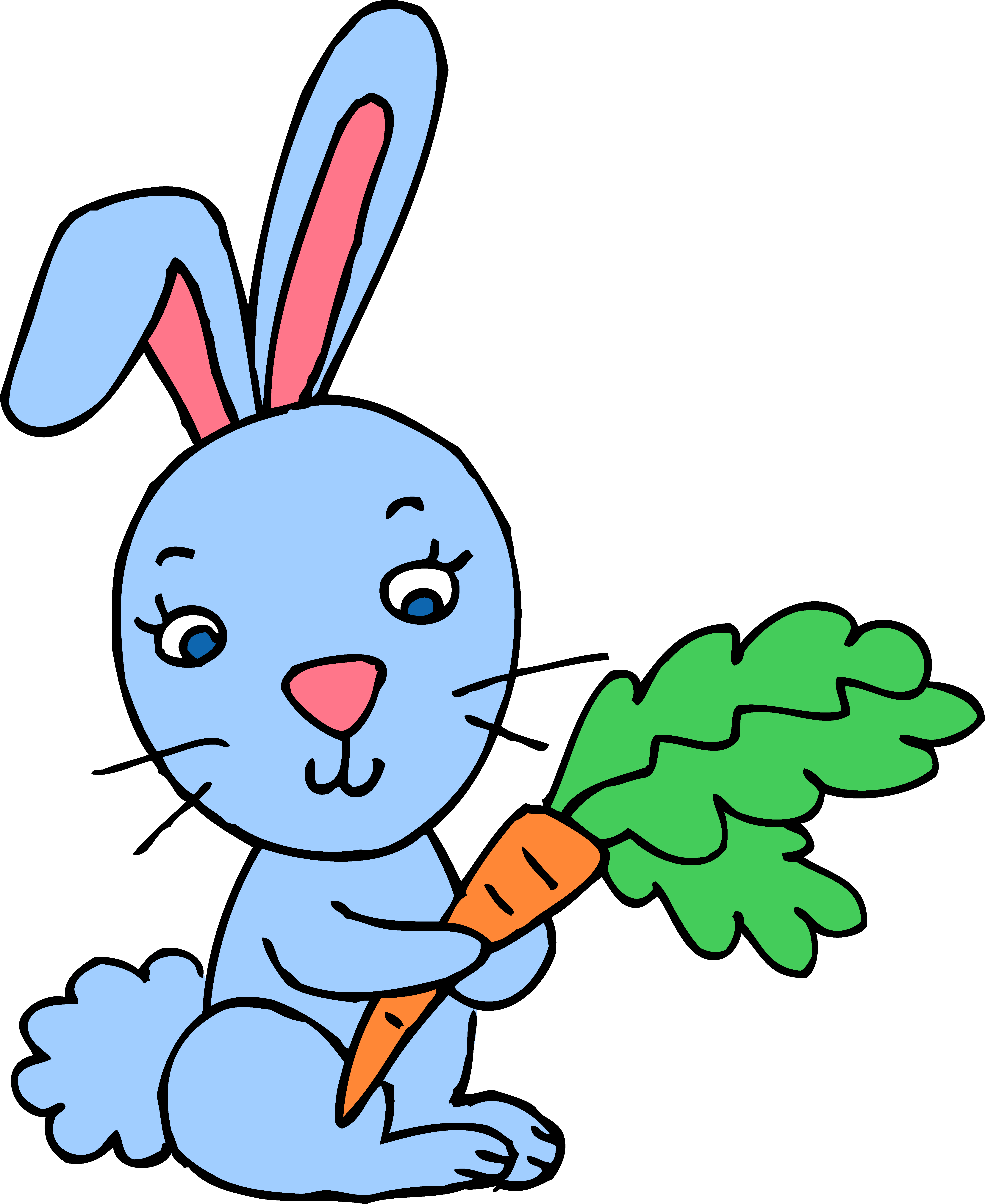 Blue Bunny Rabbit With Carrot - Free Clip Art