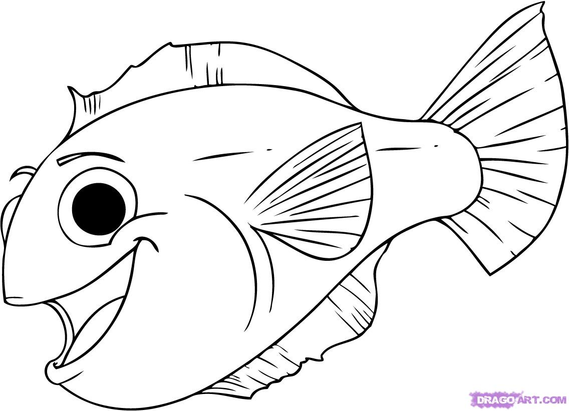 How to Draw a Cartoon Fish, Step by Step, Cartoon Animals, Animals 