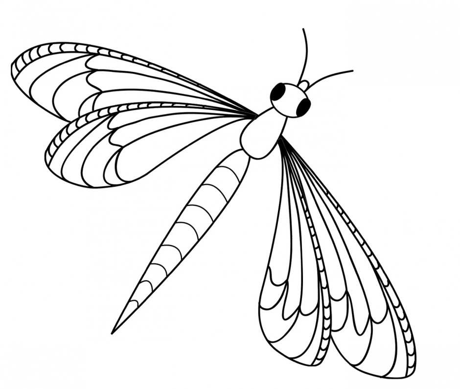 Cartoon Clipart Of A Black And White Waving Dragonfly Vector 