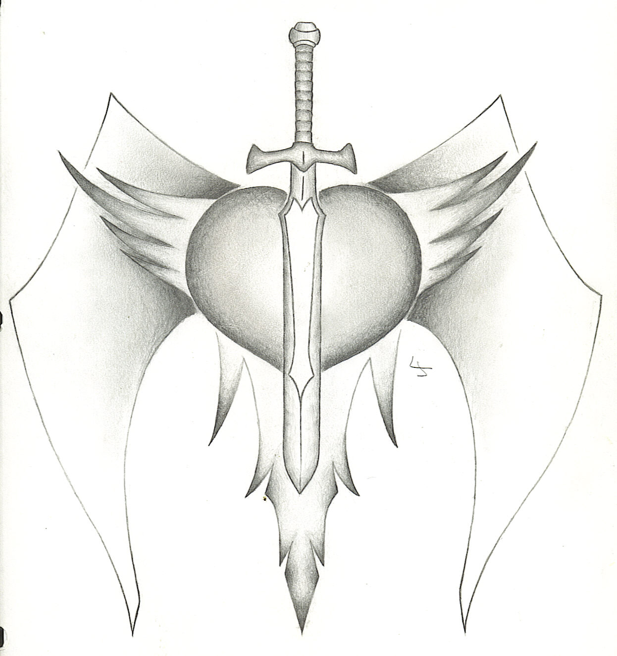 Pencil Drawings Of Hearts With Wings And Banners pencildrawing2019