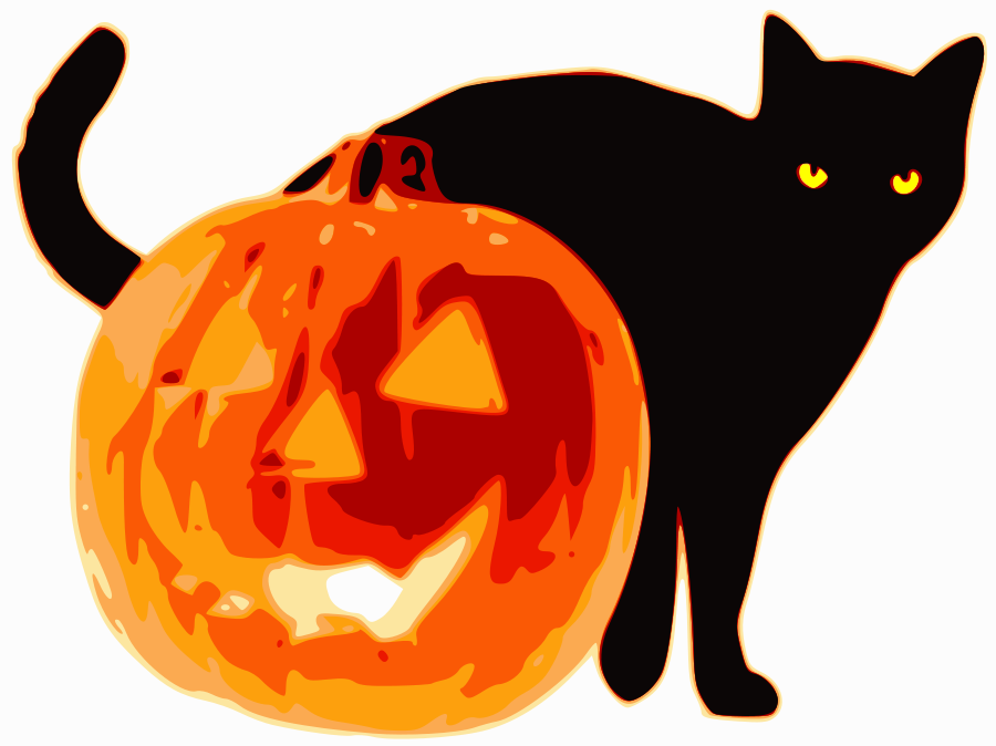 Cat and Jack-O-Lantern Clipart, vector clip art online, royalty 