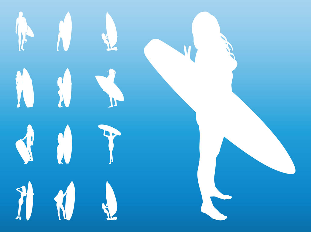 Surfer Girls Silhouettes