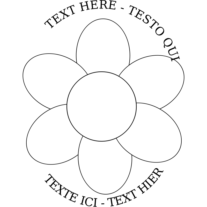 Clipart - Flower six petals black outline with upper and lower text