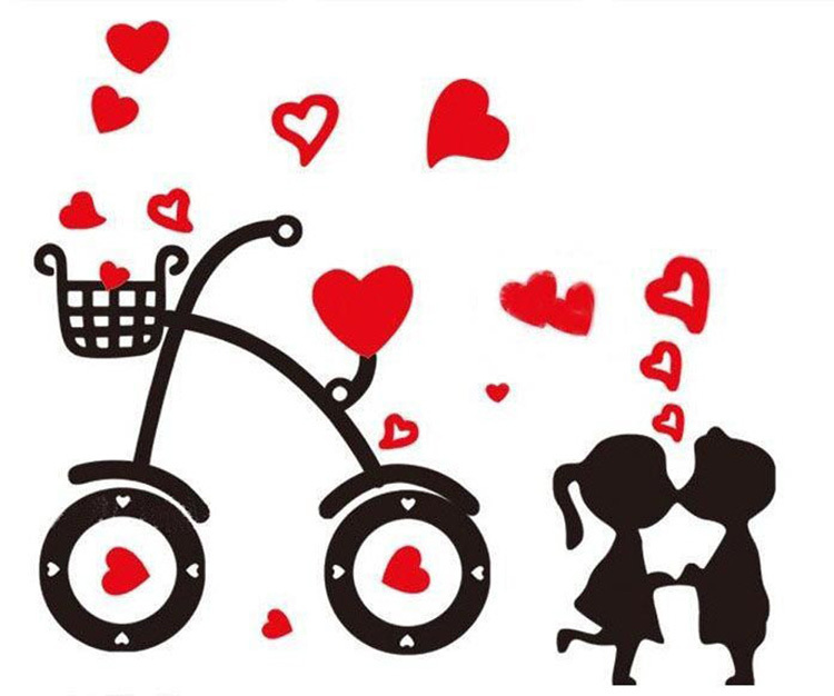 Free Shipping Hot Sell Sweet Cartoon Bicycle Love Wall Stickers 