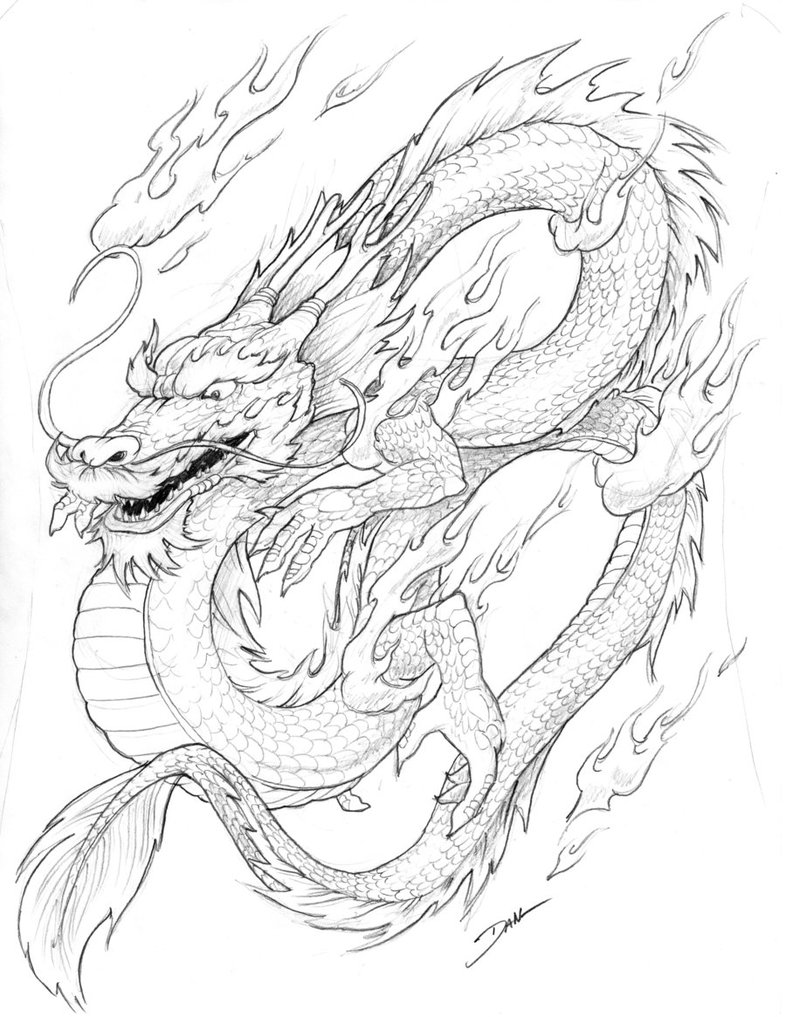 chinese dragon drawings in pencil