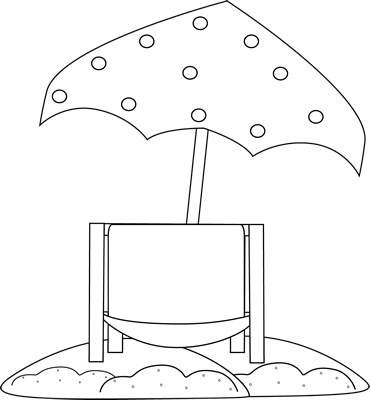 Black and White Beach Chair Under Umbrella Clip Art - Black and 