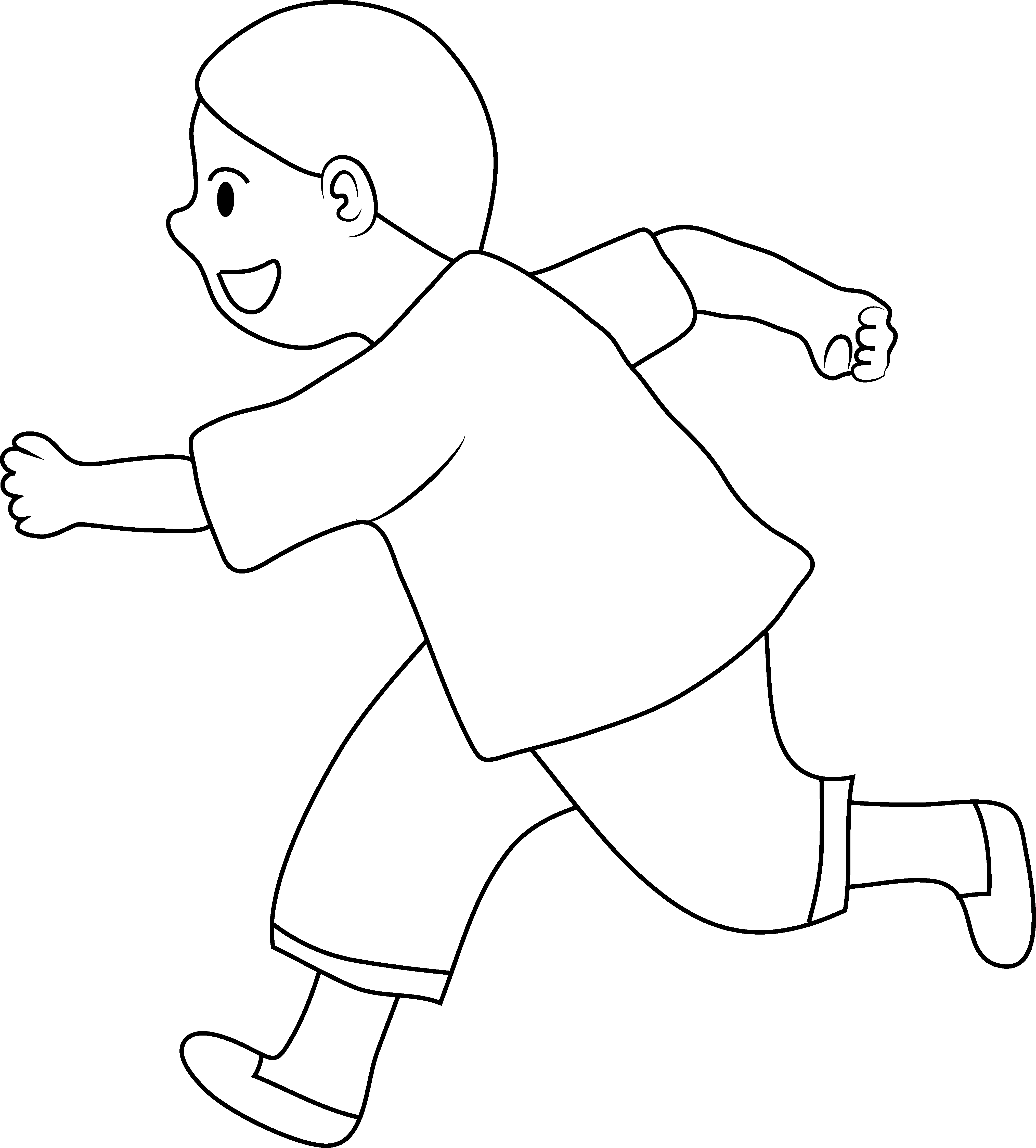 Line Art of Little Boy Running - Free Clip Art