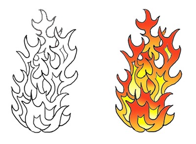 Fire Flames Tattoo Design with Line Art Stencil | Just Free Image 